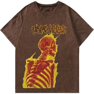 🆕Brand New - Men Brown Skull Portrait Printed T Shirts